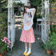 American retro pink floral skirt for women 2025 summer new high-waisted A-line skirt slim pleated skirt mid-skirt