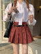 Large size retro red plaid jk pleated skirt for women in summer American style high waist a line short skirt fluffy skirt