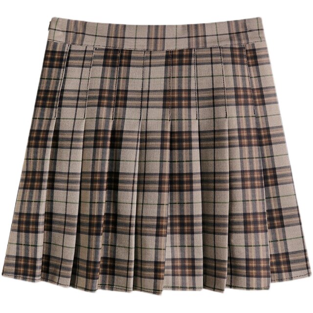 Large size grid JK pleated skirt female autumn and winter fat MM high -waisted half -body skirt A -line skirt college style short puff skirt
