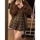 Coffee plaid pleated skirt for women a-line skirt autumn and winter 2025 new high-waisted slim plaid skirt jk short skirt