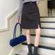 Large size gray polka dot wool skirt for women in autumn and winter high waist slit A-line short skirt for slimming mid-length hip-covering skirt