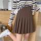 Autumn and winter brown pleated skirt for women large size high waist hip cover short skirt fat mm slim A-line skirt gray anti-exposure skirt