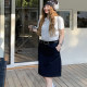 Large size navy blue summer skirt for women black suit over knee mid-skirt to look slim skirt fat mm straight skirt