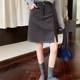 Large size gray polka dot wool skirt for women in autumn and winter high waist slit A-line short skirt for slimming mid-length hip-covering skirt