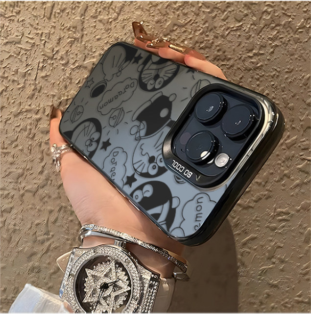 Doraemon is suitable for Apple 15 mobile phone case new 11 high-end frosted laser 14/13/12 promax cute cartoon animation x female model xs couple niche simple iPhone hard case