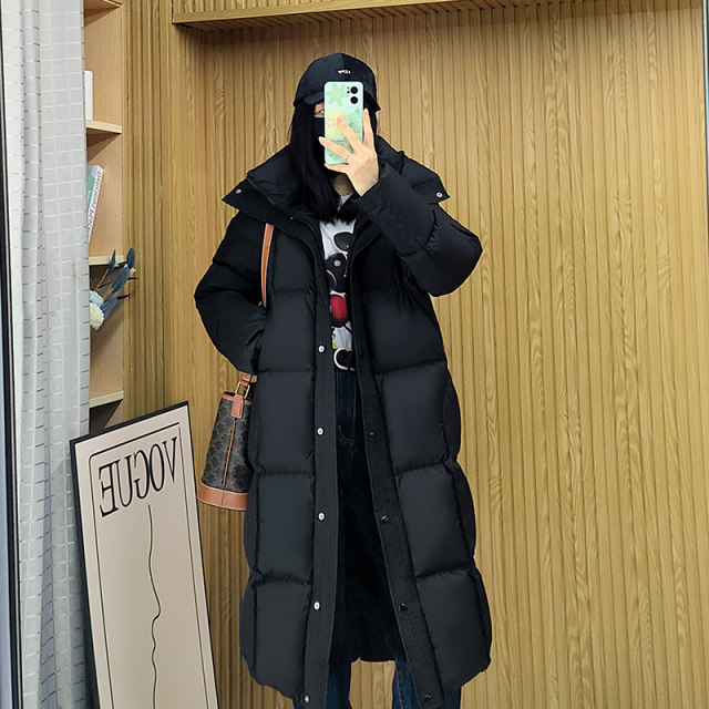 Shiduqi 2025 new 95 white goose down jacket for women with long knee thickened puffs to make them look slim and stand-up collar jacket winter
