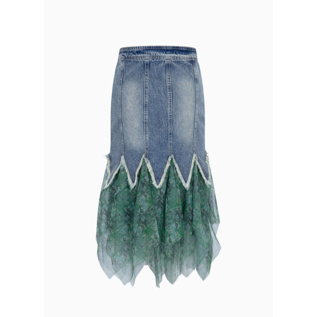 LULUALWAYS25 summer new style stylish commuter mesh splicing irregular skirt
