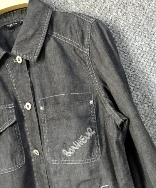 Foreign trade original single women's black cotton denim shirt spring and autumn long-sleeved shirt slim thin jacket casual top special price