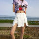 Tuogu Trendy Brand Fur-edged Zipper Denim Short Skirt for Women A-line 2025 Summer New White High-Waist Slit Skirt
