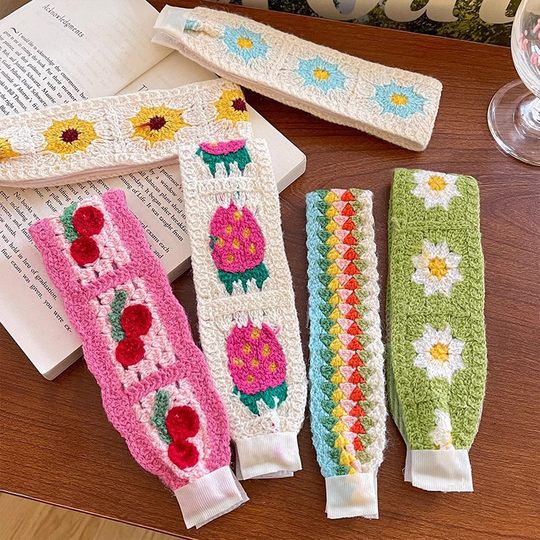 Knitted floral bangs and hairbands for women 2025 new pastoral headbands and hair tidying Velcro hairpins for hairpins