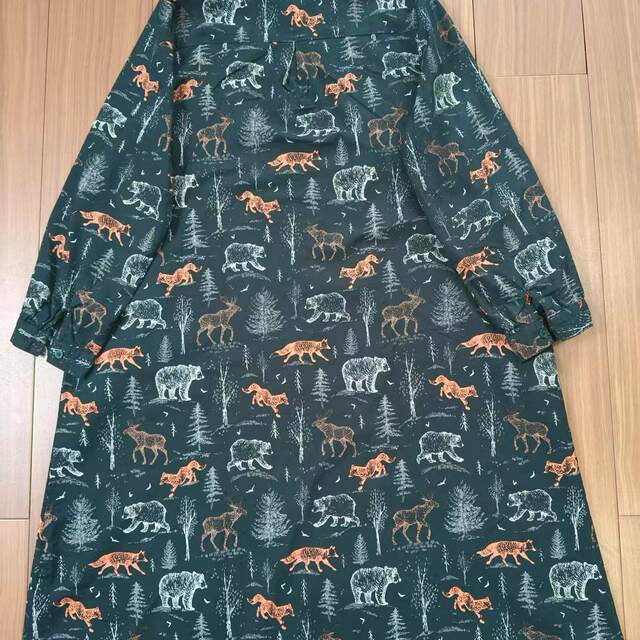 Daily single printed long-sleeved dress for women 2025 spring new pure cotton POLO collar loose midi skirt shirt skirt
