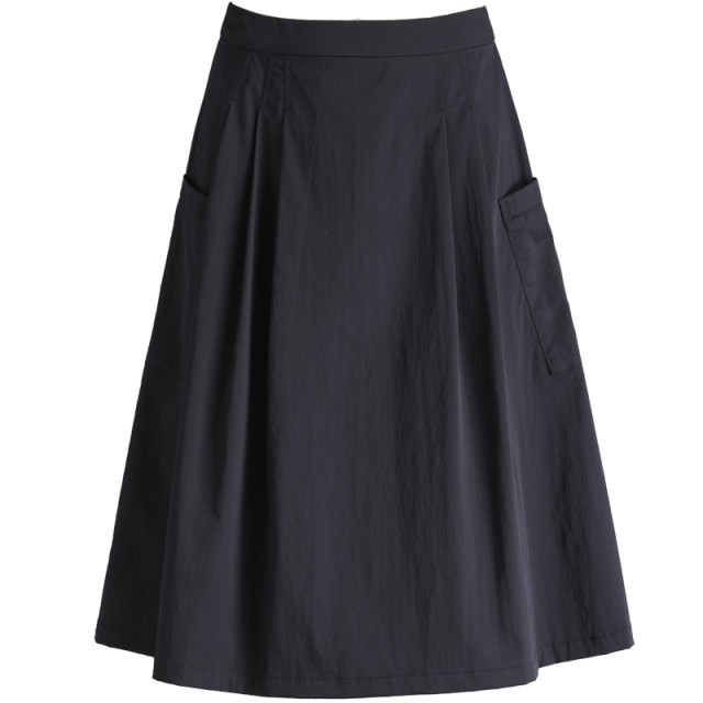 Black skirt for women summer 2025 new A-line mid-length summer thin work pocket skirt casual skirt
