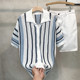Japanese vertical striped shirt men's short-sleeved 2025 summer thin high-end knitted casual POLO collar half-sleeved shirt