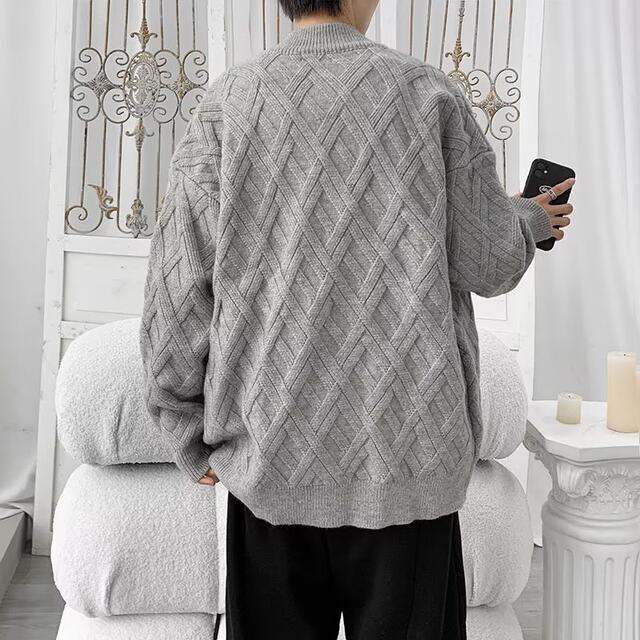 Stand-collar cardigan zipper knitted jacket for men spring and autumn 2024 new high-end diamond plaid sweater jacket

