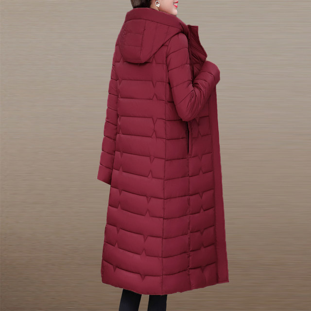 Middle-aged and elderly women's down-padded coats, mid-length, over-the-knee thickened cotton coats, women's winter large size cotton-padded jackets, winter coats