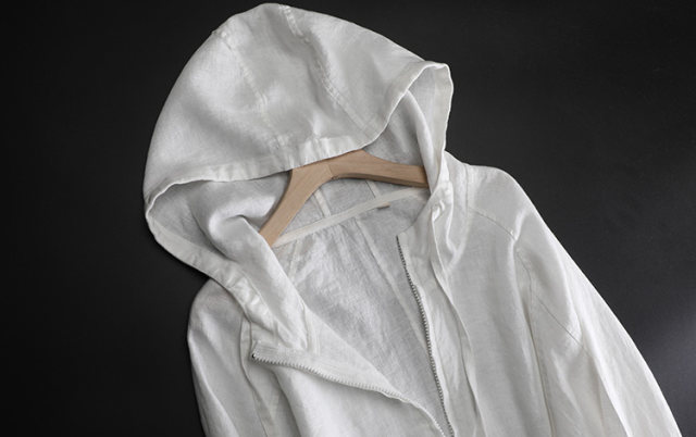 Pure linen hooded zipper sun protection cardigan women's air conditioning blouse, sesame white thin coat short top summer