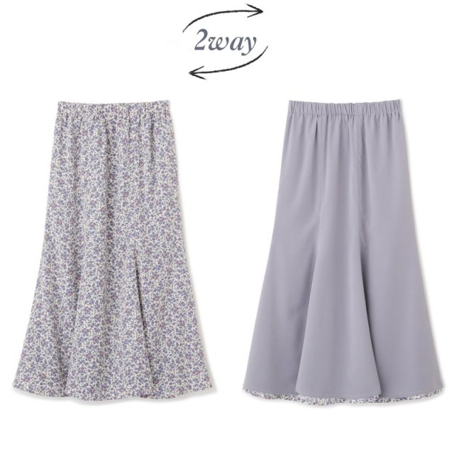 Qianjin Line N Home Wearing a graceful feeling, wearing both sides, elastic high waist printed mid-length fishtail skirt
