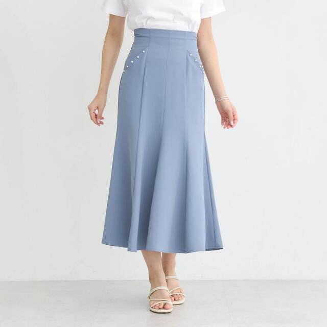e@rth+elegant curves! Fashionable Baipeng Pearl side pocket Midi fishtail mid-length skirt