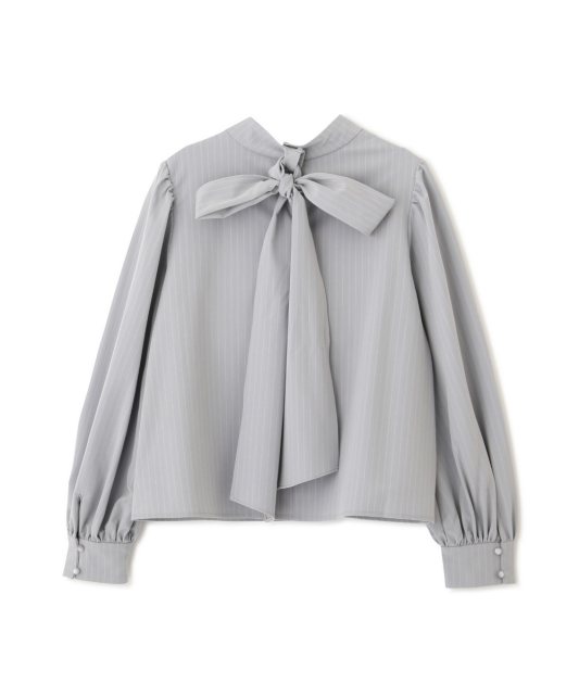 List of PBD Home Gentle French-style woven stripes 2way bow streamer stand collar shirt