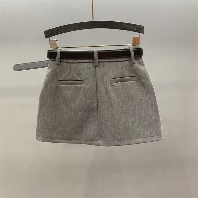 2025 spring and summer new gray suit skirt for women American retro high waist anti-exposure A-line hip skirt