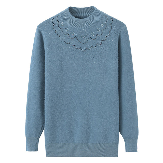 Middle -aged women's clothing thickened plus velvet half -high -necked sweater middle -aged and elderly mothers dressing large size knit sweater grandma top

