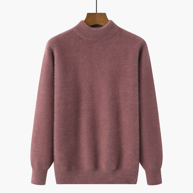 Middle-aged women's half-high neck thickened winter sweater mother's suit solid color pullover imitation mink wool knitted base top
