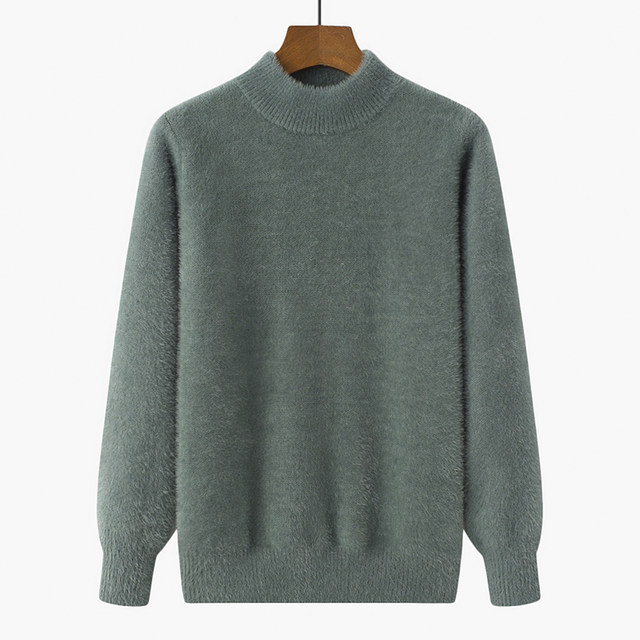 Middle-aged women's half-high neck thickened winter sweater mother's suit solid color pullover imitation mink wool knitted base top
