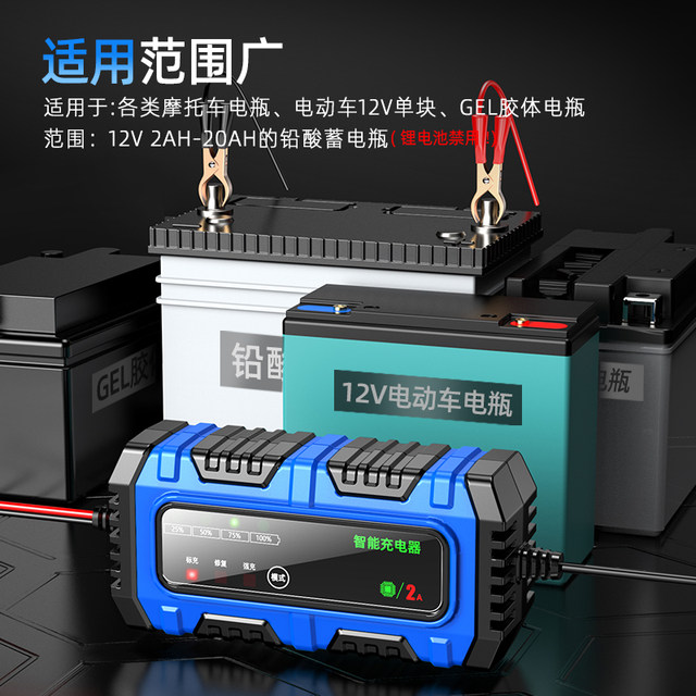 Smart 12V pedal motorcycle battery charger lead -acid battery fully automatic universal repair charger

