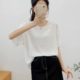 White loose women's clothing summer top short sleeve V -neck long cotton sloping simple solid color T -shirt bottoming shirt wild
