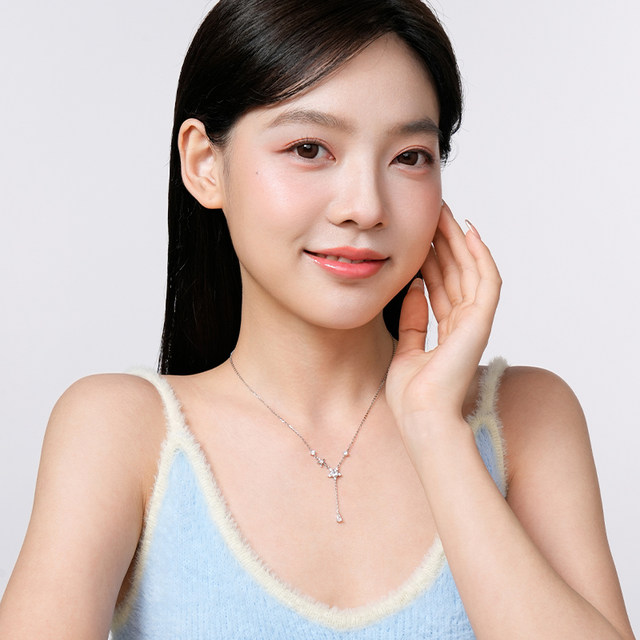 Catiro Starlight Snowflake Tassel Necklace for Women New High-end Light Luxury Niche Sterling Silver Clavicle Chain for Girlfriend