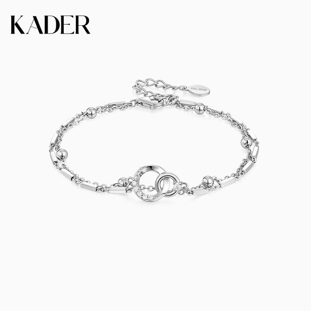 Catiro geometric double ring bracelet for women 925 silver design simple and exquisite hand jewelry birthday gift for girlfriend