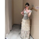 A thunderous fairy tall man with a long version of fantasy ballet mesh fluffy cake skirt for women romantic high waist skirt