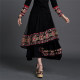 Ethnic style women's clothing, elastic waist skirt, large sway long skirt, spliced ​​retro mid-waist A-shaped slim summer retro pocket