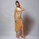 European and American Middle East Speed ​​Golden Shoulder sleeveless folds, high waist split wine club night dress mid -long skirt dress
