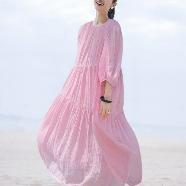 Zhibi Ink 100 pure ramie twisted fine wrinkled clothes dyed round neck ...