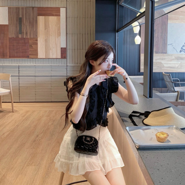 Cute Ja Berlin Poetry Club~ Sweet temperament, slim black A-line skirt, women's white short skirt, high waist long skirt