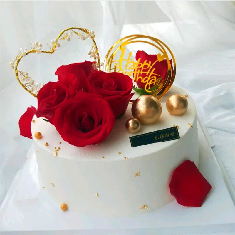 玫瑰花蛋糕装饰插牌摆件大红色仿真玫瑰花朵烘焙生日蛋糕装扮