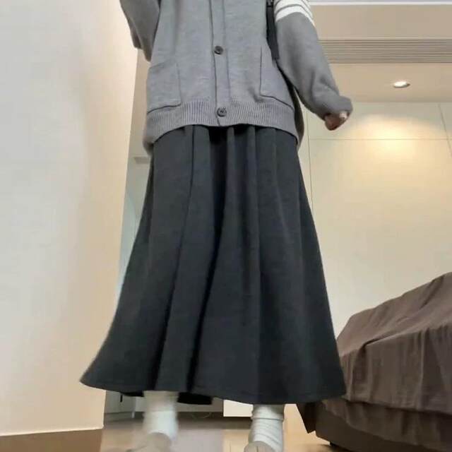 Glutinous rice skirt for women in spring, autumn and winter new large size fat girl high waist A-line slim umbrella skirt mid-length knitted skirt