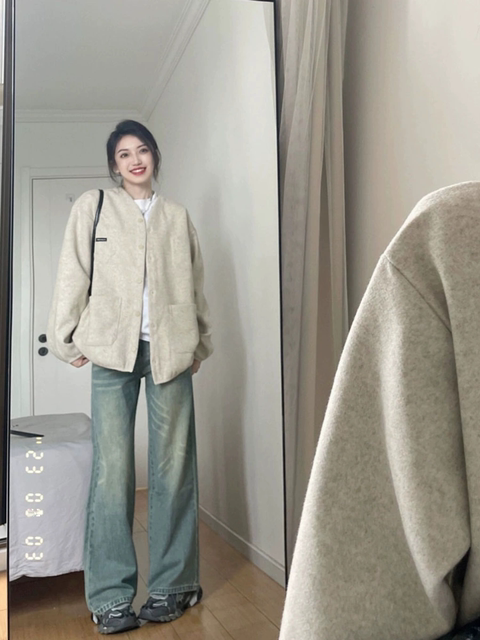 Large size fat sister American retro sweater coat women baseball uniform spring autumn and winter new sweater knitted cardigan top