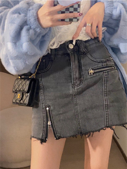 Large size fat girl denim skirt for women in spring and autumn new style with high waist slim hot girl short skirt with hip skirt pants