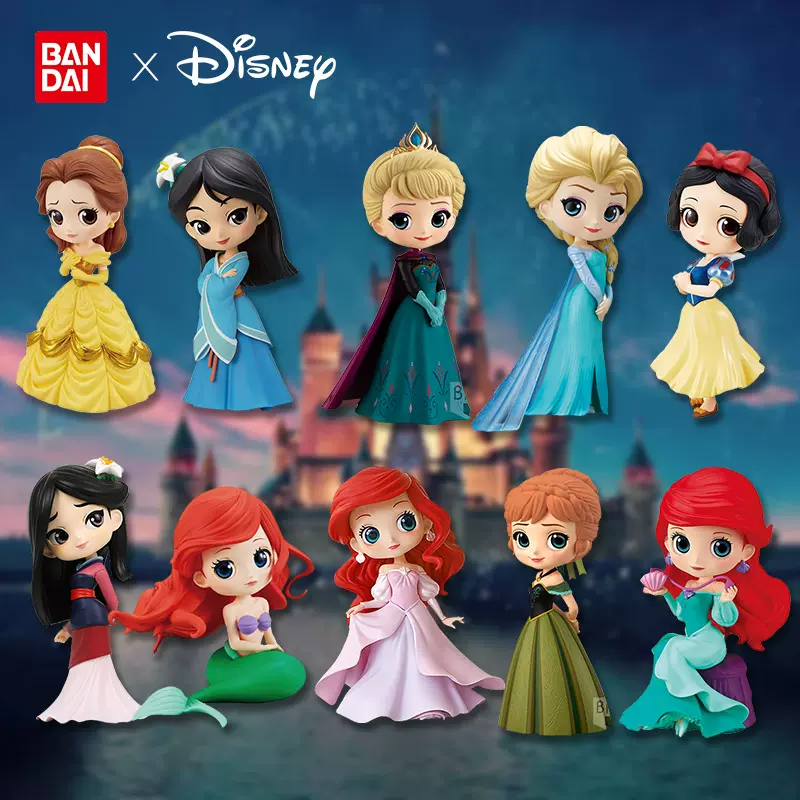 万代qposket眼镜厂迪士尼公主手办白雪艾莎花木兰爱丽儿模型女孩