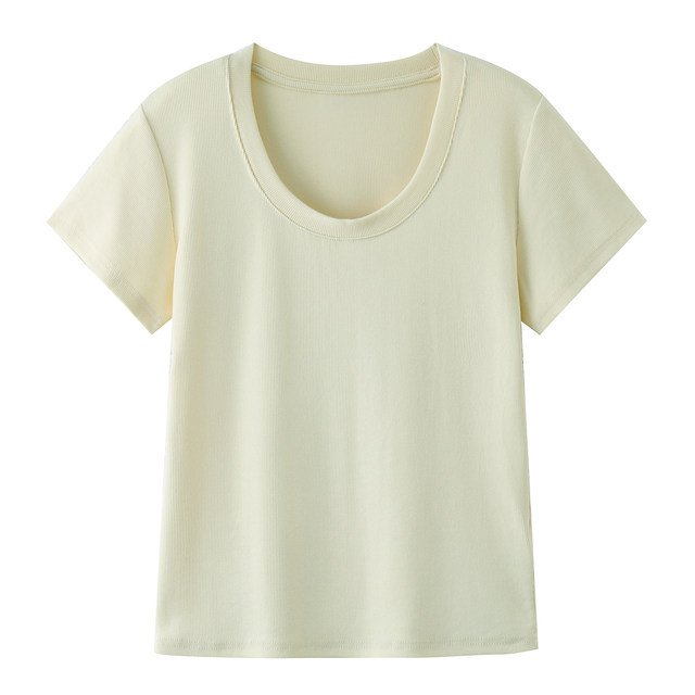Thread of threaded round neck short -sleeved T -shirts female summer large size fat MM200jin [jin is equal to 0.5 kg] loose and thin U -collar shoulder body shirt
