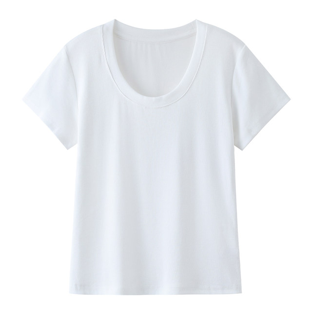 Thread of threaded round neck short -sleeved T -shirts female summer large size fat MM200jin [jin is equal to 0.5 kg] loose and thin U -collar shoulder body shirt
