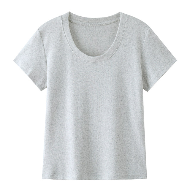 Thread of threaded round neck short -sleeved T -shirts female summer large size fat MM200jin [jin is equal to 0.5 kg] loose and thin U -collar shoulder body shirt
