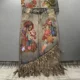 European station new European products hot spring pattern print irregular denim skirt women's tassel hip-pack skirt