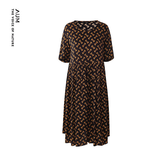 AUM Summer Renaissance Retro Murama Silk Loose A-Printed Dress Long Dress Women
