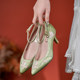 New spring pointed toe mid-heel cheongsam shoes thin heel green retro style embroidered shoes women's national style women's shoes literary style