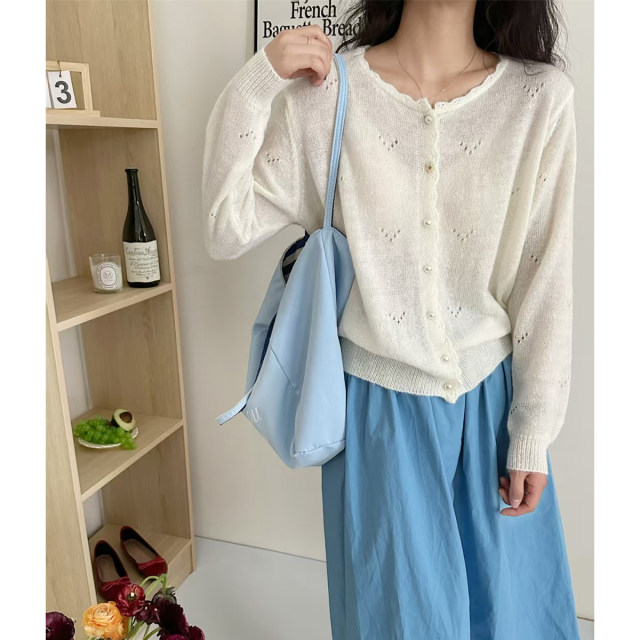 Spring and summer mohair knitted cardigan jacket women's 2025 new design sweet top long sleeve sunscreen shirt