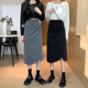 Large size irregular fold split skirt mid -length high -waisted commute bag hip skirt A -line long skirt fat mm summer
