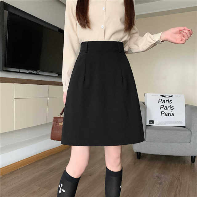 Large -size suit A -shaped skirt Female high waist -fitting pocket skirt covered with thin OL wild bag hip skirt